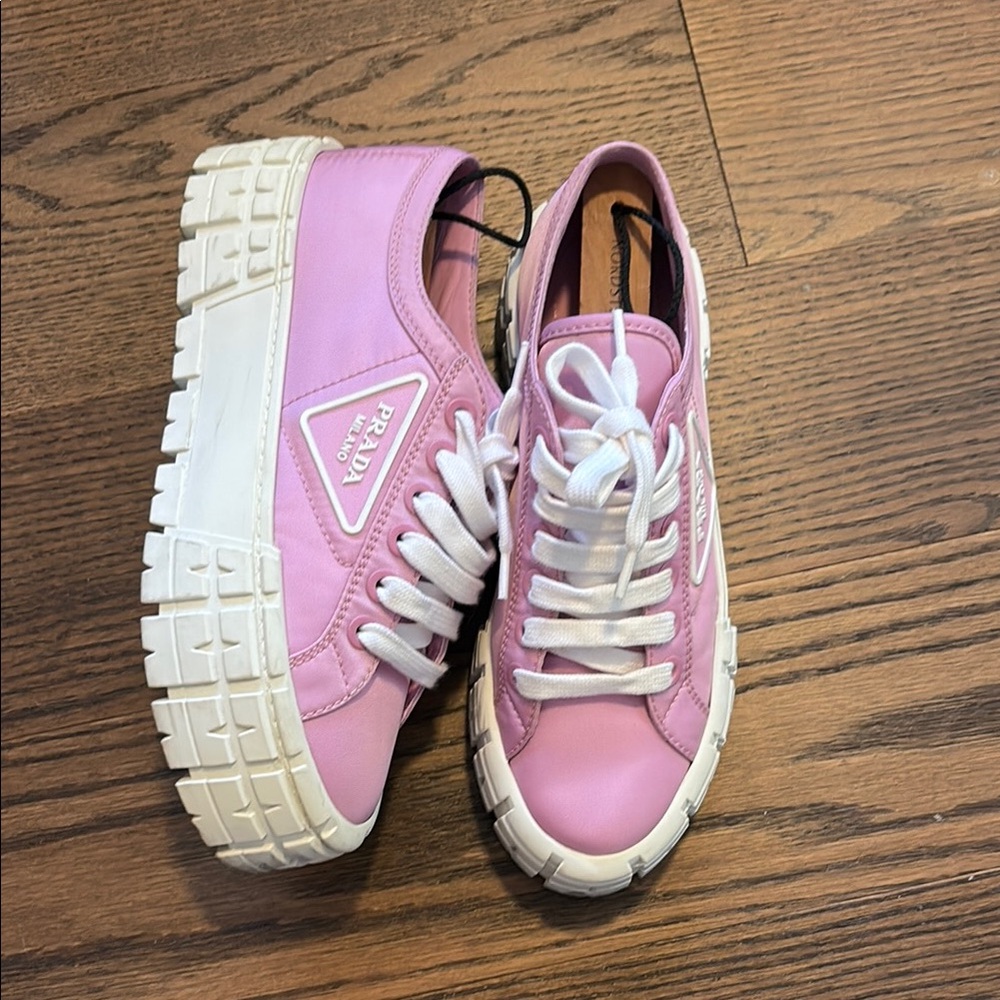 Prada Pink and White Platform Sneakers 37.5